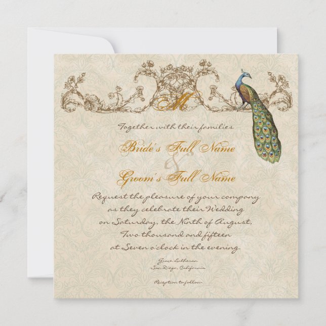 Faire-part de mariage Peacock & Etchs vintage (Devant)