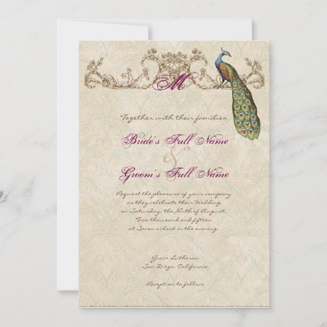 Faire-part de mariage Peacock & Etchs vintage (Devant)