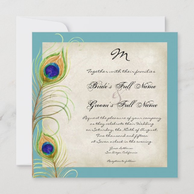 Faire-part de mariage Peacock Feathers (Devant)