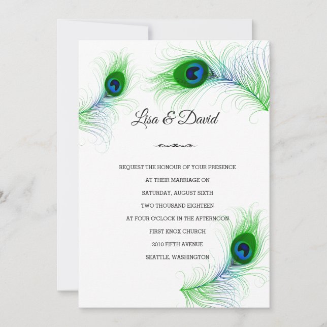 Faire-part de mariage-Peacock Feathers Invitation (Devant)