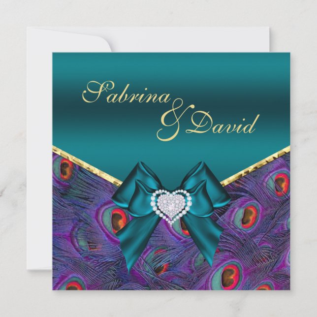 Faire-part de mariage Peacock Plum turquoise (Devant)