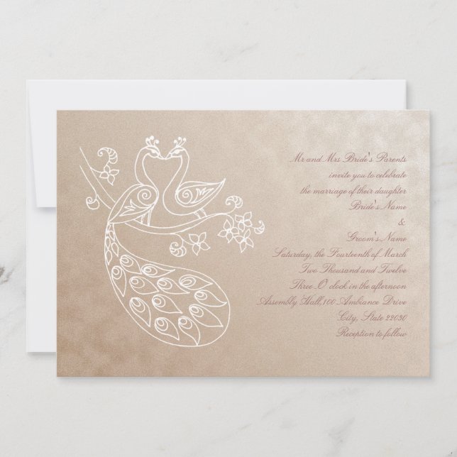 Faire-part de mariage Peacock, style Alpana (Devant)