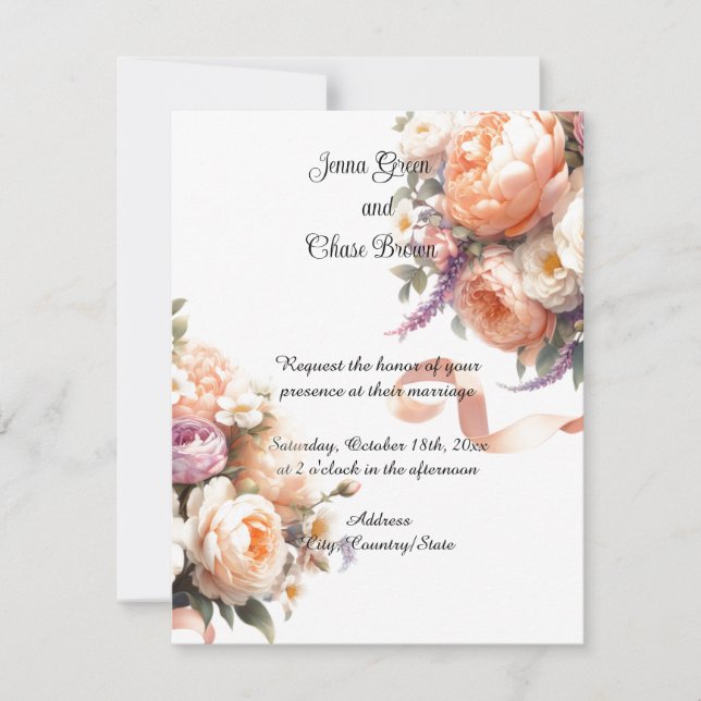 Faire-part de mariage Pêches Pivoines et Roses (Devant)
