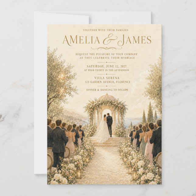 Faire-part de mariage peinture de villa italienne  (Devant)
