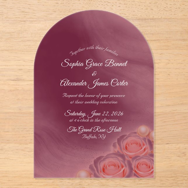 Faire-part de mariage Perles Roses Acryliques (Recto)