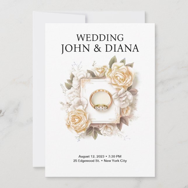 Faire-part de mariage personnalisable avec anneau (Devant)