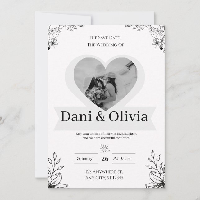 Faire-part de mariage personnalisable calligraphie (Devant)