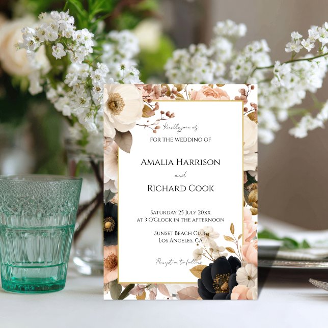 Faire-part de mariage personnalisable Fleurs Gold  (Créateur téléchargé)
