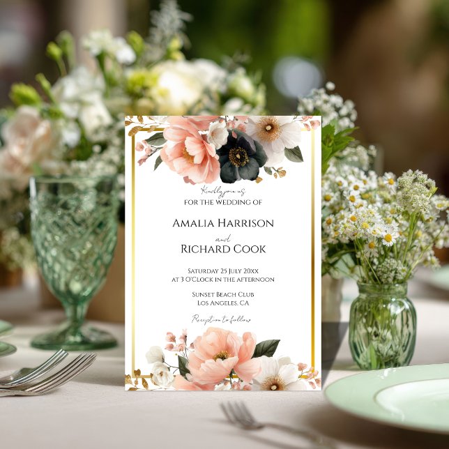 Faire-part de mariage personnalisable Fleurs Gold  (Créateur téléchargé)