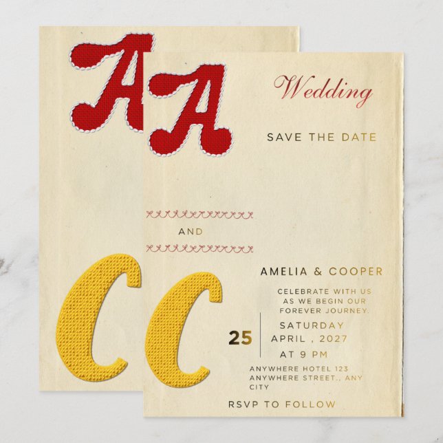Faire-part de mariage personnalisable – S de typog (Devant / Derrière)