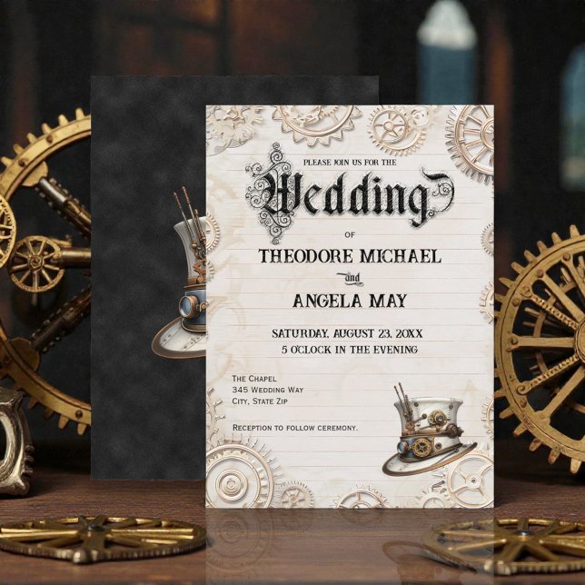 Faire-part de mariage personnalisé beige Steampunk (Créateur téléchargé)