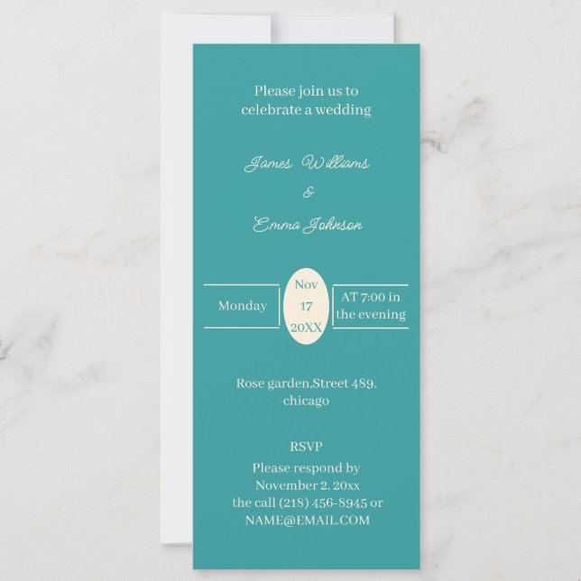 Faire-part de mariage personnalisé Turquoise simpl (Devant)