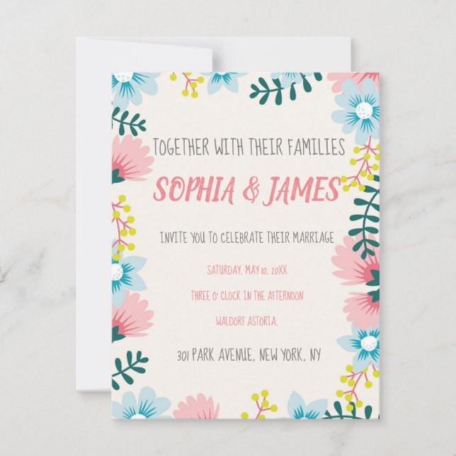 Faire-part de mariage Personnaliser Florale rose (Devant)