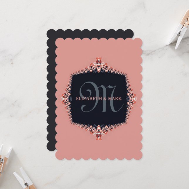 Faire-part de mariage Petite Orchidée Rose Monogra (Devant/Arrière en situation)