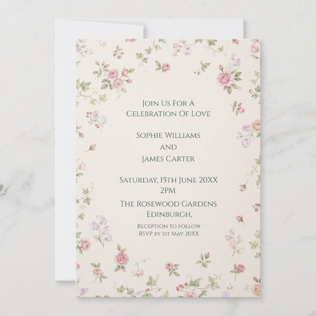Faire-part de mariage Petite Rose Rose (Devant)