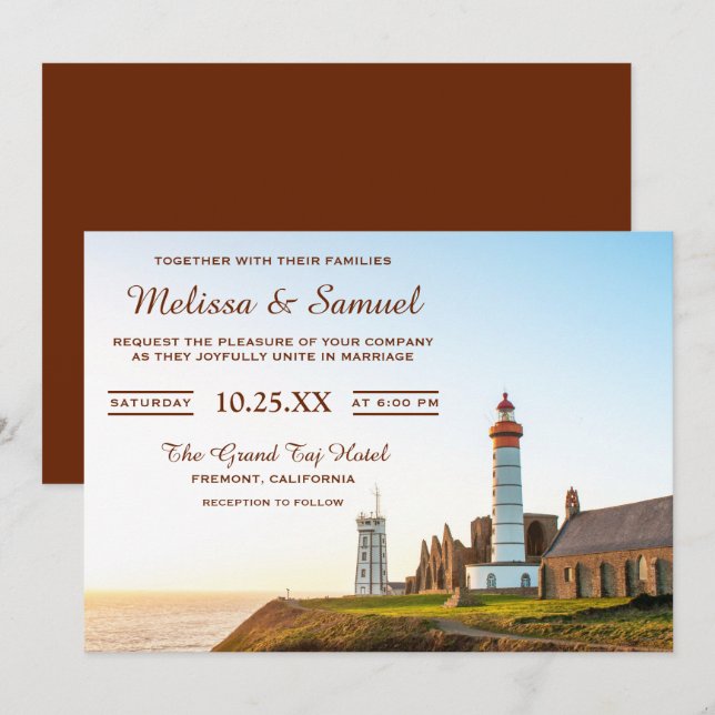 Faire-part de mariage phare nautique panoramique (Devant / Derrière)