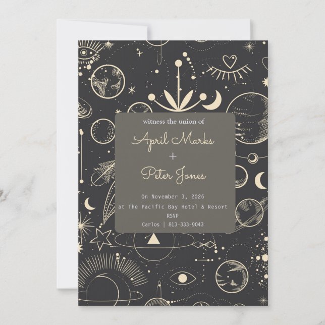 Faire-part de mariage Phases lunaires célestes noi (Devant)