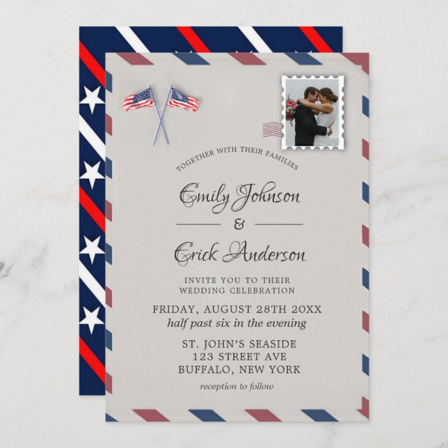 Faire-part de mariage photo 4 juillet vintage (Devant / Derrière)