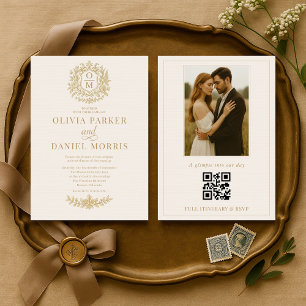 Faire-part de mariage photo à code QR floral vinta