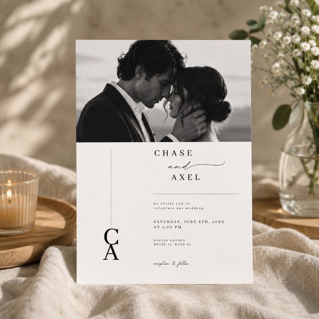 Faire-part de mariage photo à monogramme moderne. (Créateur téléchargé)