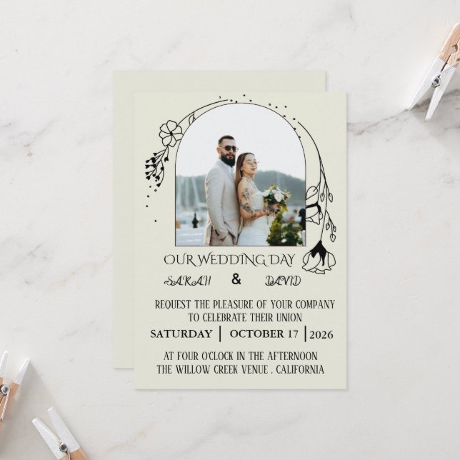 Faire-Part de Mariage Photo avec Arche Moderne (Devant/Arrière en situation)