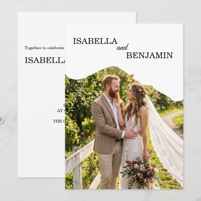 Faire-Part de Mariage Photo avec Bordure Ondulée U (Devant / Derrière)
