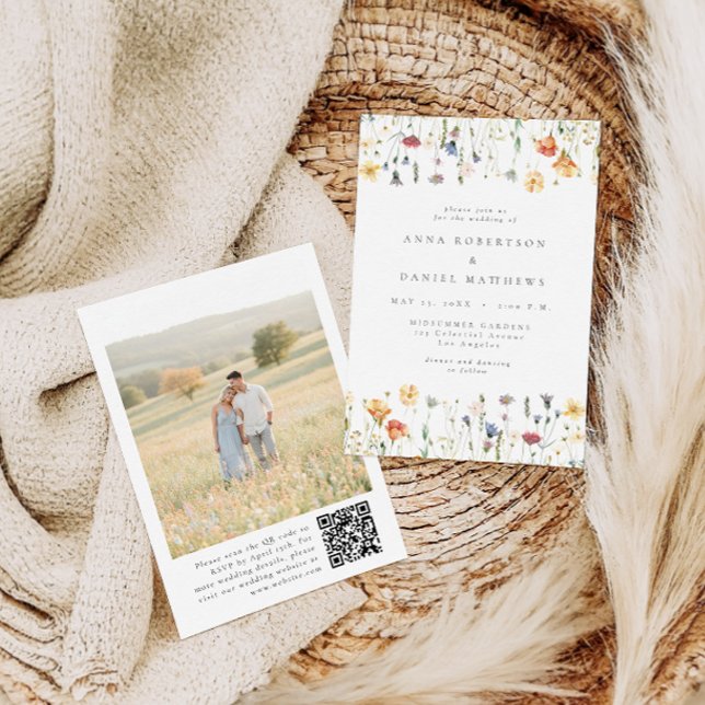 Faire-part de mariage photo avec code QR Boho Flor (Créateur téléchargé)