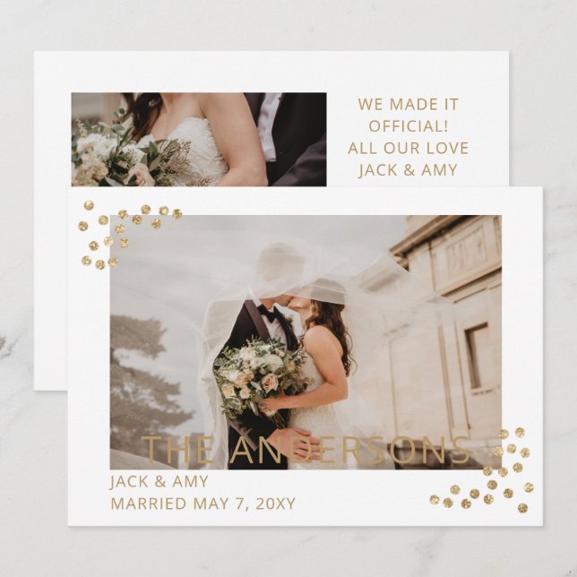 Faire-part de mariage photo avec confettis dorés s (Devant / Derrière)