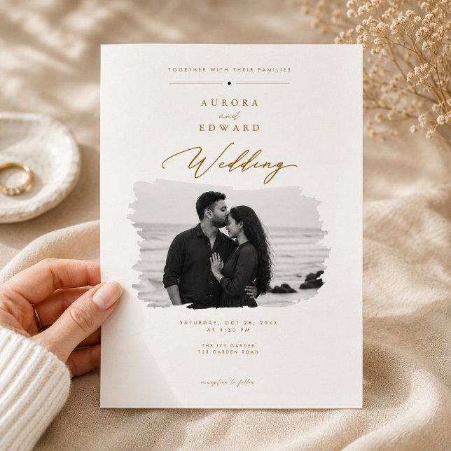 Faire-part de mariage photo avec écriture dorée él (Créateur téléchargé)