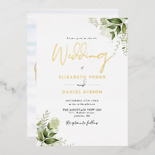 Faire-part de mariage photo avec feuillage de verd