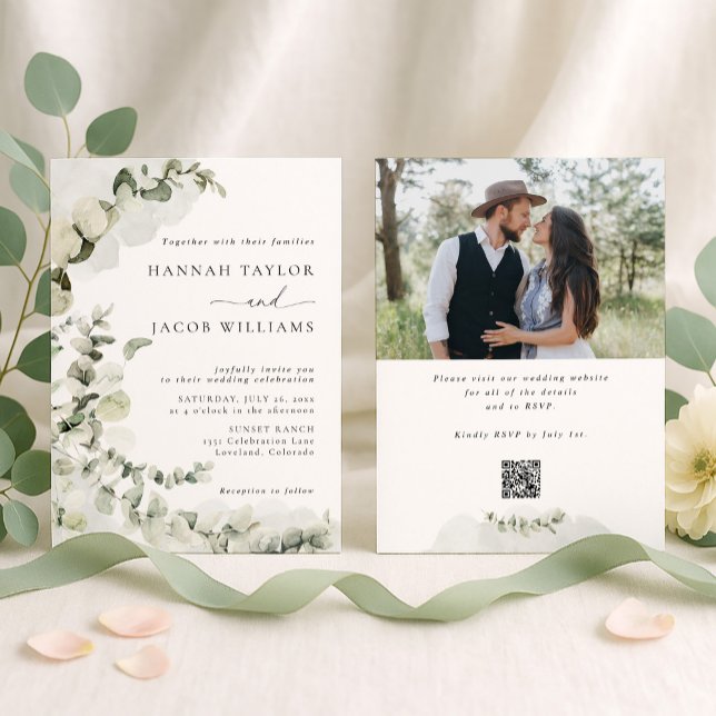 Faire-part de mariage photo avec feuillage d'eucal (Créateur téléchargé)