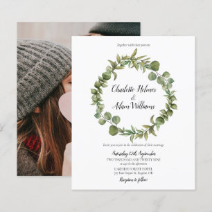 Faire-part de mariage photo avec feuillage vert bu