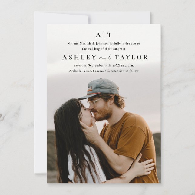 Faire-part de mariage photo avec monogramme de typ (Devant)