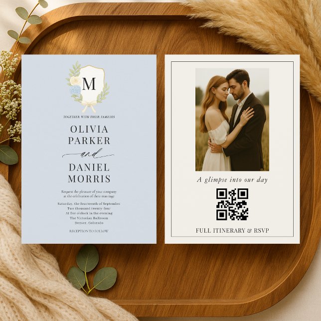 Faire-part de mariage photo avec monogramme et crê (Créateur téléchargé)