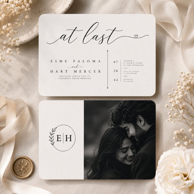Faire-part de mariage photo avec monogramme et écr (Créateur téléchargé)