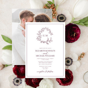 Faire-part de mariage photo avec monogramme et feu