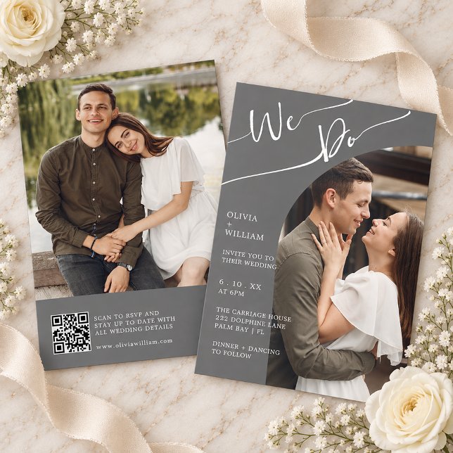 Faire-part de mariage photo avec QR code moderne (Modern QR Code Photo Wedding Invitation)
