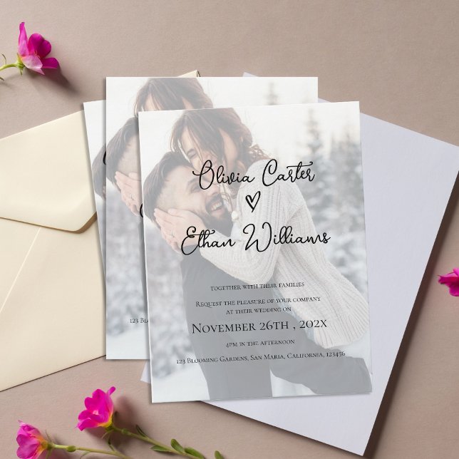 Faire-part de mariage photo avec superposition de  (Photo Wedding Invitation with Faux Vellum Overlay)