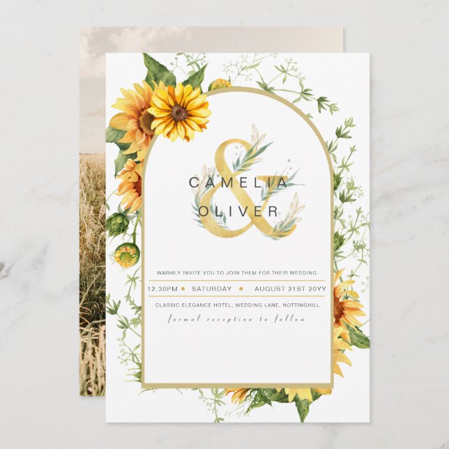 Faire-part de mariage photo avec tournesol (Devant / Derrière)