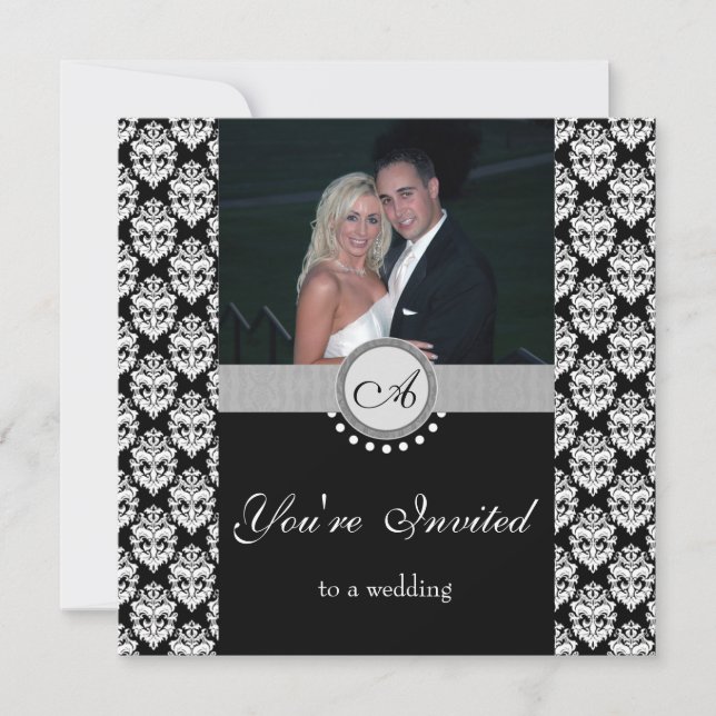 Faire-part de mariage photo Black Damask (Devant)