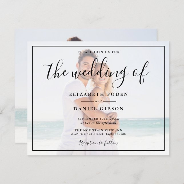 Faire-part de mariage photo blanc et noir budget (Devant / Derrière)