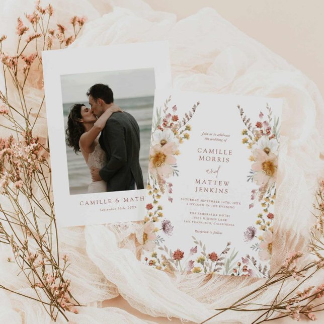 Faire-part de mariage photo Boho Fleur sauvage Fal (Boho Fall Wildflower Wedding Invitation)