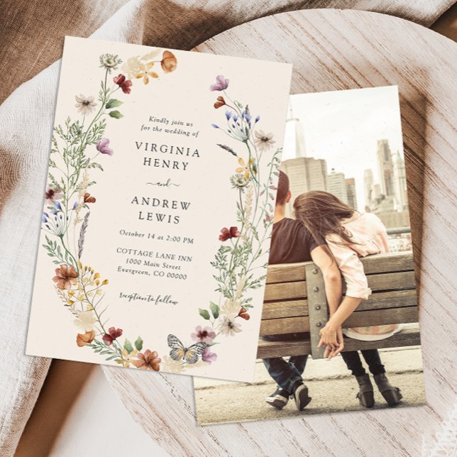 Faire-part de mariage photo Boho Wildflower (Photo Boho Wildflower Wedding Invitation
)