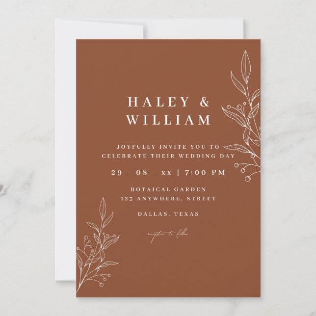Faire-part de mariage photo botanique boho en terr (Devant)