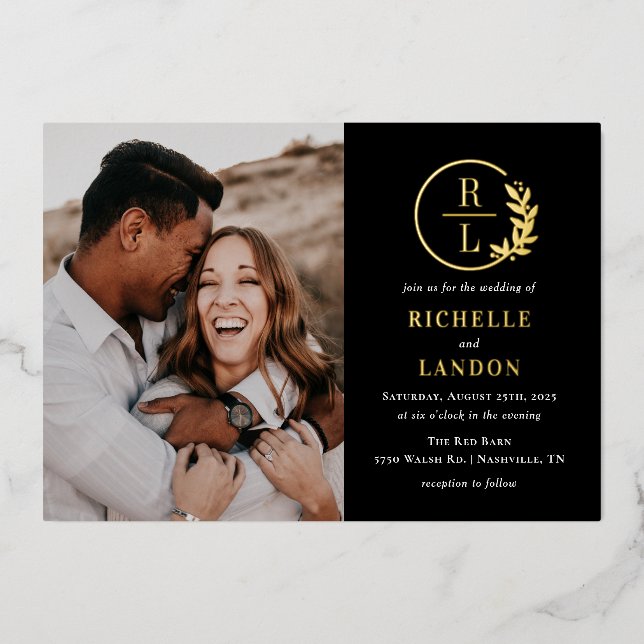 Faire-part de mariage photo branché Wreath FOIL (Recto)