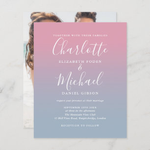 Faire-part de mariage photo Budget Blue Pink Ombre