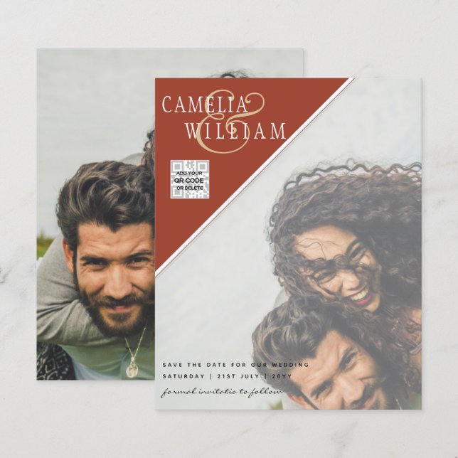 Faire-part de mariage photo BUDGET Code QR de sauv (Devant / Derrière)
