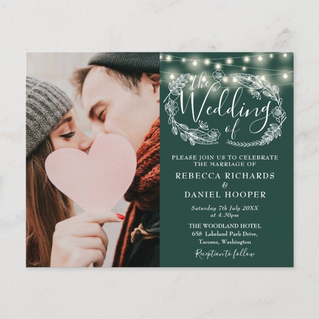 Faire-part de mariage photo Budget Emerald Lights  (Devant)