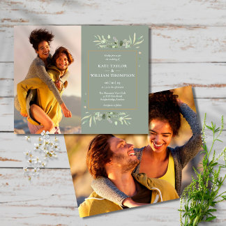 Faire-part de mariage photo budget vert sauge