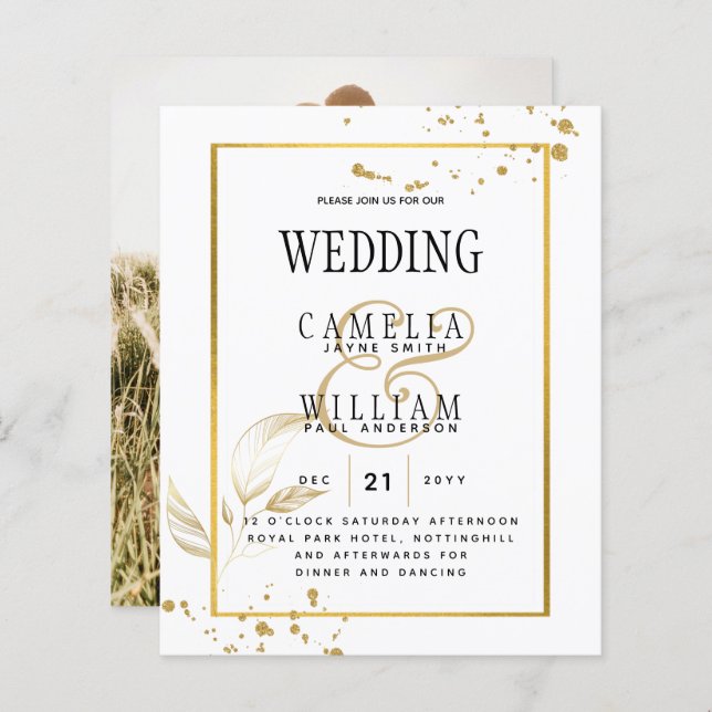 FAIRE-PART DE MARIAGE PHOTO BUDGET White Gold (Devant / Derrière)